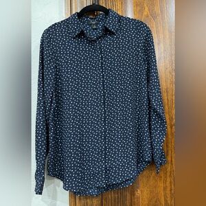 Ann Taylor Blue Button Down Shirt with Notched Collar